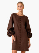 Elegant Floral Cuff Button-Front Mini Dress