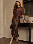 Elegant Chiffon Blouse And Satin Midi Dress Two-piece Set