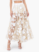 Elegant Strapless Floral Lace Crop Top & Maxi Skirt Two-Piece Set