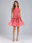 Ruched Drop Waist Organza Mini Dress