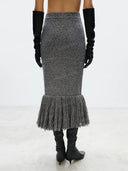Structured Knit Top & Fringe Midi Skirt Two Piece Set