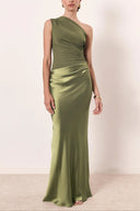 Elegant One Shoulder Neck Pleated Party Maxi Dress