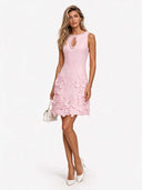 Elegant Floral Sleeveless Keyhole Mini Dress