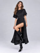 Elegant Short Sleeve High-Slit Maxi Dress