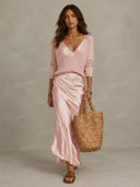 Elegant Knit V-Neck Sweater & Satin Slip Dress Two-Piece Set