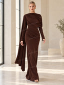 Pleated Ribbon Design Maxi Dress