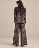 Elegant Leopard Print Blazer & Wide Leg Pants Set