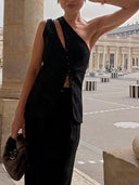Elegant One-Shoulder Top & Wide Leg Pants Two-Piece Set