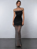 Sexy Sheer Mock Neck Bodycon Maxi Dress