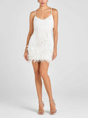 Elegant Sequin Fringe Feather Trim Mini Dress
