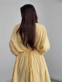 Elegant Pleated Long Sleeve Pocket Maxi Dress