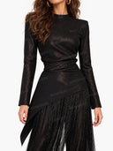 Elegant Long Sleeve Top & Fringe Pants Two-Piece Set