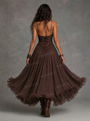 Sexy Lace V-Neck Ruffled Flowy Midi Dress