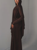 Elegant Draped Long Sleeve Maxi Dress