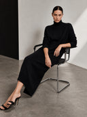 Elegant Knit High-Neck Loose Midi Dress