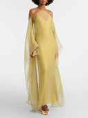 Elegant Sheer Chiffon Cape Sleeve Slip Maxi Dress