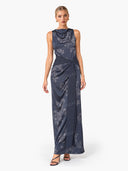 Printed Lace-Up Maxi Dress