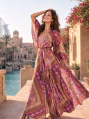 Retro Paisley Print Tie-Waist Maxi Dress