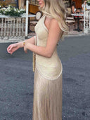Elegant Backless Knitted Tassel Maxi Dress