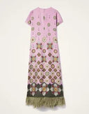 Boho Baroque Print Feather Trim Maxi Dress