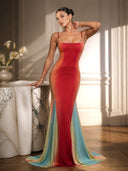 Elegant Gradient Ombre Satin Mermaid Maxi Dress