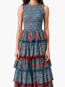 Pleated Deign Printed Maxi Dress