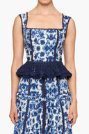 Floral Print Square Neck Peplum Lace Trim Two-Piece Set