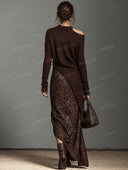 Elegant Off Shoulder Knit Top & Sequin Maxi Skirt Set