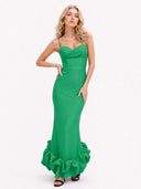 Elegant Sweetheart Ruffle Hem Satin Maxi Dress