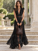 Elegant Ruffled Tulle Maxi Dress