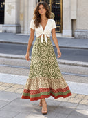 Print Stitching Swing Skirt