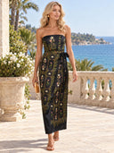 Exquisite Printed Satin Maxi Dress