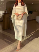 Elegant Mock Neck Cape Sleeve Maxi Dress