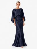 Boat Neck Backless Pleated Maxi Dress