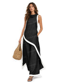 Color Contrast Design Irregular Hem Top And Wide Leg Pants Set