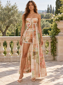 Retro Patchwork Print Shorts Two-Piece Set