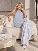 Elegant Sleeveless Top & Striped Wide-Leg Pants Set
