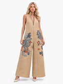 Stand Collar Printed Jumpsuit