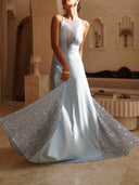 Elegant Sequin Mesh Panel Maxi Dress