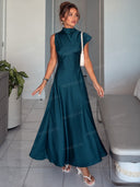 Elegant Sleeveless Mock Neck Maxi Dress