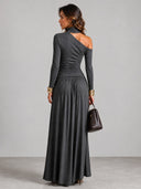 Asymmetric Off-Shoulder Ruched Maxi Dress