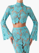 Elegant Turquoise Shell Lace Two-Piece Set