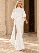 Minimalist Cape Top & Ruched Maxi Skirt Set