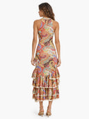 Colorful  Paisley Print Ruffled Hem Halter Midi Dress