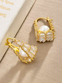 Pearl Crystal Bow Drop Earrings
