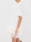 Elegant Feather Trim Top & Mesh Skirt Two-Piece Set