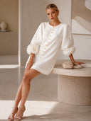 Elegant Floral Cuff Button-Front Mini Dress