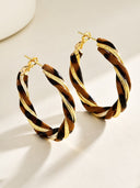Vintage Leopard Print Leather Wrapped Oversized Hoop Earrings