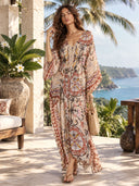 Bohemian Paisley Print Batwing Sleeve Maxi Dress
