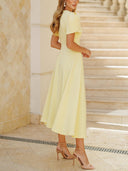 Elegant High-neck Bud Sleeve Midi Dress